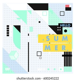 Trendy vector summer cards illustration with line elements and abstract colorful textures. Design for poster, card, invitation, brochure, and promotion template. Fashion art print and background.