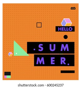 Trendy vector summer cards illustration with line elements and abstract colorful textures. Design for poster, card, invitation, brochure, and promotion template. Fashion art print and background.