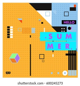 Trendy vector summer cards illustration with line elements and abstract colorful textures. Design for poster, card, invitation, brochure, and promotion template. Fashion art print and background.