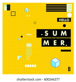 Trendy vector summer cards illustration with line elements and abstract colorful textures. Design for poster, card, invitation, brochure, and promotion template. Fashion art print and background.