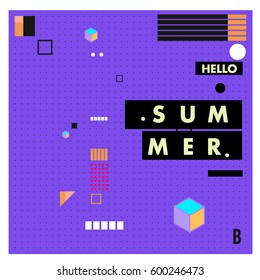 Trendy vector summer cards illustration with line elements and abstract colorful textures. Design for poster, card, invitation, brochure, and promotion template. Fashion art print and background.