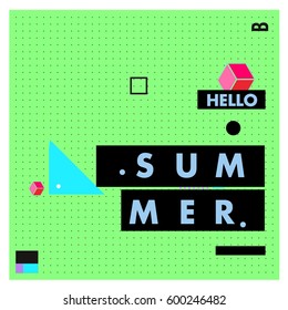 Trendy vector summer cards illustration with line elements and abstract colorful textures. Design for poster, card, invitation, brochure, and promotion template. Fashion art print and background.