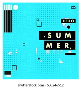 Trendy vector summer cards illustration with line elements and abstract colorful textures. Design for poster, card, invitation, brochure, and promotion template. Fashion art print and background.