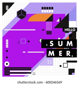 Trendy vector summer cards illustration with line elements and abstract colorful textures. Design for poster, card, invitation, brochure, and promotion template. Fashion art print and background.