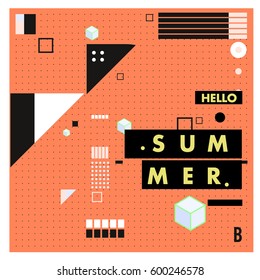 Trendy vector summer cards illustration with line elements and abstract colorful textures. Design for poster, card, invitation, brochure, and promotion template. Fashion art print and background.
