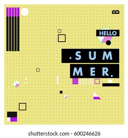 Trendy vector summer cards illustration with line elements and abstract colorful textures. Design for poster, card, invitation, brochure, and promotion template. Fashion art print and background.