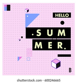 Trendy vector summer cards illustration with line elements and abstract colorful textures. Design for poster, card, invitation, brochure, and promotion template. Fashion art print and background.
