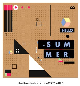 Trendy vector summer cards illustration with line elements and abstract colorful textures. Design for poster, card, invitation, brochure, and promotion template. Fashion art print and background.