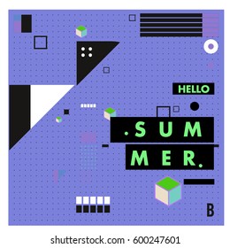 Trendy vector summer cards illustration with line elements and abstract colorful textures. Design for poster, card, invitation, brochure, and promotion template. Fashion art print and background.
