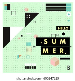 Trendy vector summer cards illustration with line elements and abstract colorful textures. Design for poster, card, invitation, brochure, and promotion template. Fashion art print and background.