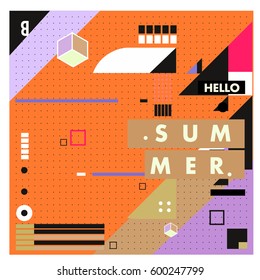 Trendy vector summer cards illustration with line elements and abstract colorful textures. Design for poster, card, invitation, brochure, and promotion template. Fashion art print and background.