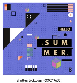 Trendy vector summer cards illustration with line elements and abstract colorful textures. Design for poster, card, invitation, brochure, and promotion template. Fashion art print and background.