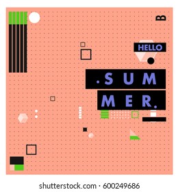 Trendy vector summer cards illustration with line elements and abstract colorful textures. Design for poster, card, invitation, brochure, and promotion template. Fashion art print and background.