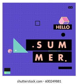 Trendy vector summer cards illustration with line elements and abstract colorful textures. Design for poster, card, invitation, brochure, and promotion template. Fashion art print and background.