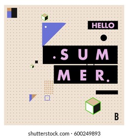 Trendy vector summer cards illustration with line elements and abstract colorful textures. Design for poster, card, invitation, brochure, and promotion template. Fashion art print and background.