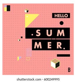 Trendy vector summer cards illustration with line elements and abstract colorful textures. Design for poster, card, invitation, brochure, and promotion template. Fashion art print and background.