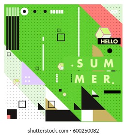 Trendy vector summer cards illustration with line elements and abstract colorful textures. Design for poster, card, invitation, brochure, and promotion template. Fashion art print and background.