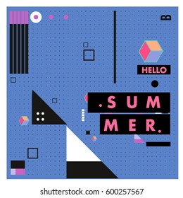 Trendy vector summer cards illustration with line elements and abstract colorful textures. Design for poster, card, invitation, brochure, and promotion template. Fashion art print and background.