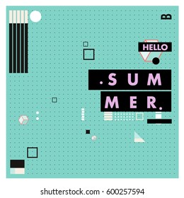 Trendy vector summer cards illustration with line elements and abstract colorful textures. Design for poster, card, invitation, brochure, and promotion template. Fashion art print and background.