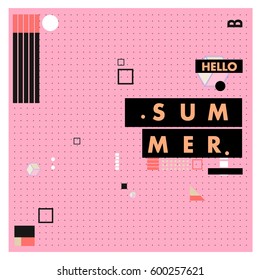Trendy vector summer cards illustration with line elements and abstract colorful textures. Design for poster, card, invitation, brochure, and promotion template. Fashion art print and background.