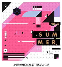 Trendy vector summer cards illustration with line elements and abstract colorful textures. Design for poster, card, invitation, brochure, and promotion template. Fashion art print and background.