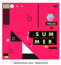 Trendy vector summer cards illustration with line elements and abstract colorful textures. Design for poster, card, invitation, brochure, and promotion template. Fashion art print and background.