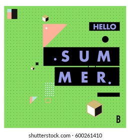 Trendy vector summer cards illustration with line elements and abstract colorful textures. Design for poster, card, invitation, brochure, and promotion template. Fashion art print and background.