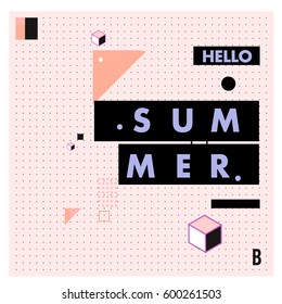 Trendy vector summer cards illustration with line elements and abstract colorful textures. Design for poster, card, invitation, brochure, and promotion template. Fashion art print and background.