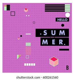 Trendy vector summer cards illustration with line elements and abstract colorful textures. Design for poster, card, invitation, brochure, and promotion template. Fashion art print and background.