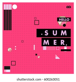 Trendy vector summer cards illustration with line elements and abstract colorful textures. Design for poster, card, invitation, brochure, and promotion template. Fashion art print and background.