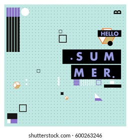 Trendy vector summer cards illustration with line elements and abstract colorful textures. Design for poster, card, invitation, brochure, and promotion template. Fashion art print and background.