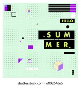 Trendy vector summer cards illustration with line elements and abstract colorful textures. Design for poster, card, invitation, brochure, and promotion template. Fashion art print and background.