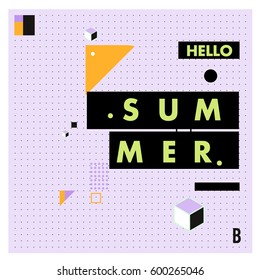 Trendy vector summer cards illustration with line elements and abstract colorful textures. Design for poster, card, invitation, brochure, and promotion template. Fashion art print and background.
