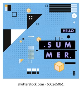 Trendy vector summer cards illustration with line elements and abstract colorful textures. Design for poster, card, invitation, brochure, and promotion template. Fashion art print and background.