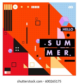 Trendy vector summer cards illustration with line elements and abstract colorful textures. Design for poster, card, invitation, brochure, and promotion template. Fashion art print and background.