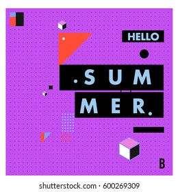 Trendy vector summer cards illustration with line elements and abstract colorful textures. Design for poster, card, invitation, brochure, and promotion template. Fashion art print and background.