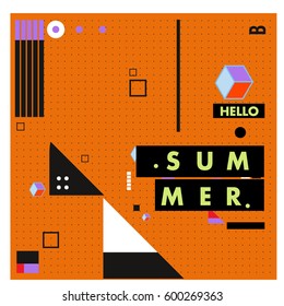 Trendy vector summer cards illustration with line elements and abstract colorful textures. Design for poster, card, invitation, brochure, and promotion template. Fashion art print and background.