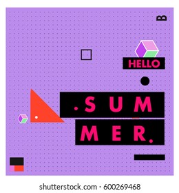 Trendy vector summer cards illustration with line elements and abstract colorful textures. Design for poster, card, invitation, brochure, and promotion template. Fashion art print and background.