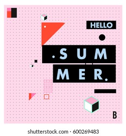 Trendy vector summer cards illustration with line elements and abstract colorful textures. Design for poster, card, invitation, brochure, and promotion template. Fashion art print and background.