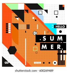 Trendy vector summer cards illustration with line elements and abstract colorful textures. Design for poster, card, invitation, brochure, and promotion template. Fashion art print and background.