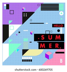 Trendy vector summer cards illustration with line elements and abstract colorful textures. Design for poster, card, invitation, brochure, and promotion template. Fashion art print and background.