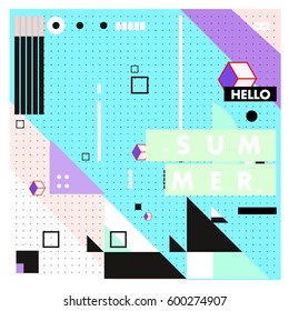 Trendy vector summer cards illustration with line elements and abstract colorful textures. Design for poster, card, invitation, brochure, and promotion template. Fashion art print and background.