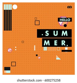 Trendy vector summer cards illustration with line elements and abstract colorful textures. Design for poster, card, invitation, brochure, and promotion template. Fashion art print and background.