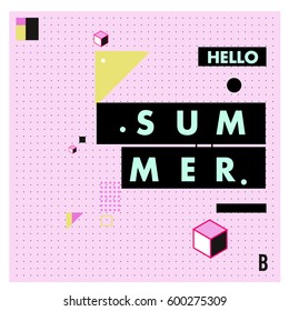 Trendy vector summer cards illustration with line elements and abstract colorful textures. Design for poster, card, invitation, brochure, and promotion template. Fashion art print and background.