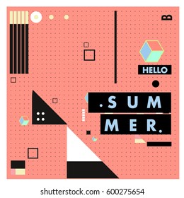 Trendy vector summer cards illustration with line elements and abstract colorful textures. Design for poster, card, invitation, brochure, and promotion template. Fashion art print and background.