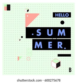 Trendy vector summer cards illustration with line elements and abstract colorful textures. Design for poster, card, invitation, brochure, and promotion template. Fashion art print and background.