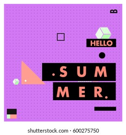 Trendy vector summer cards illustration with line elements and abstract colorful textures. Design for poster, card, invitation, brochure, and promotion template. Fashion art print and background.