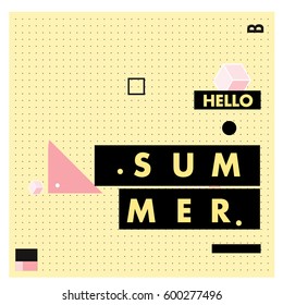 Trendy vector summer cards illustration with line elements and abstract colorful textures. Design for poster, card, invitation, brochure, and promotion template. Fashion art print and background.