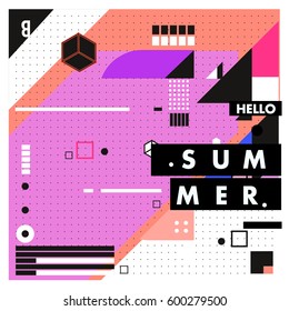 Trendy vector summer cards illustration with line elements and abstract colorful textures. Design for poster, card, invitation, brochure, and promotion template. Fashion art print and background.