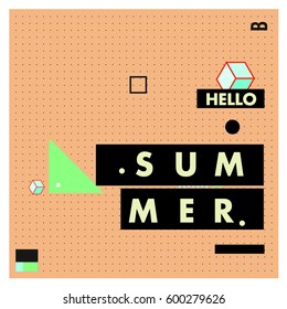 Trendy vector summer cards illustration with line elements and abstract colorful textures. Design for poster, card, invitation, brochure, and promotion template. Fashion art print and background.